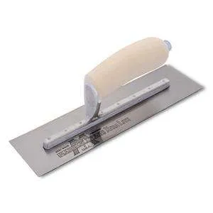 Marshalltown MXS55 9⅝ inch by 4 inch finishing trowel with curved wood handle